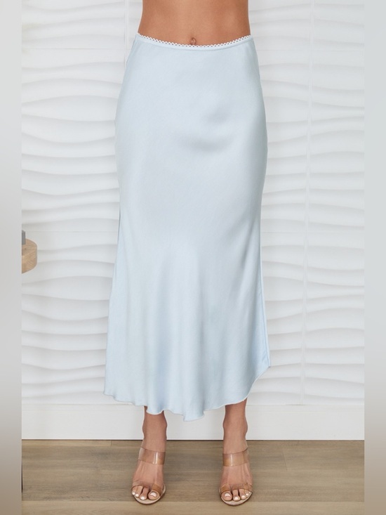 Milio Milano Dresses & Skirts - (9298/235110-SKY) SOLID ELASTIC LACE TRIM WAIST SILKY VISCOSE MAXI SKIRT